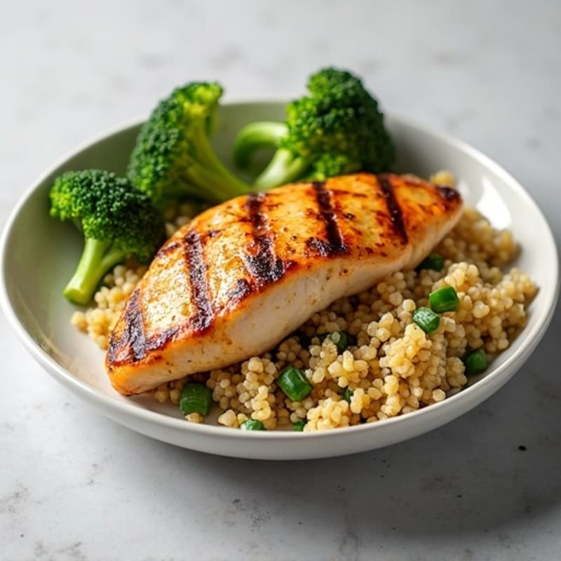 Grilled Chicken Breast with Quinoa and Roasted Broccoli
