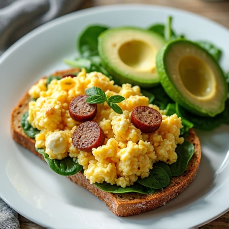 Egg White Scramble with Turkey Sausage, Spinach & Avocado Toast