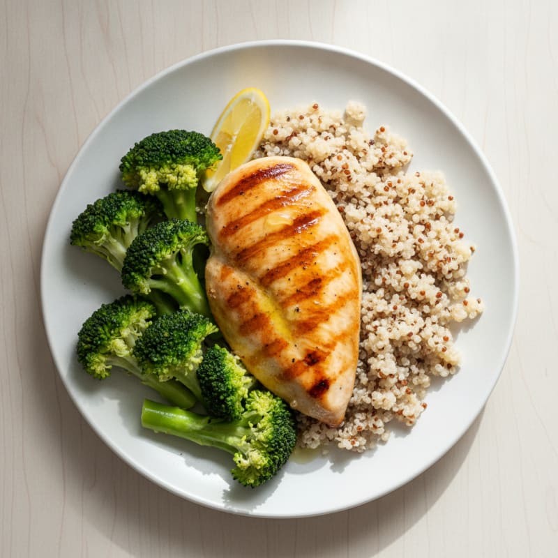 Grilled Chicken Breast with Quinoa and Steamed Broccoli