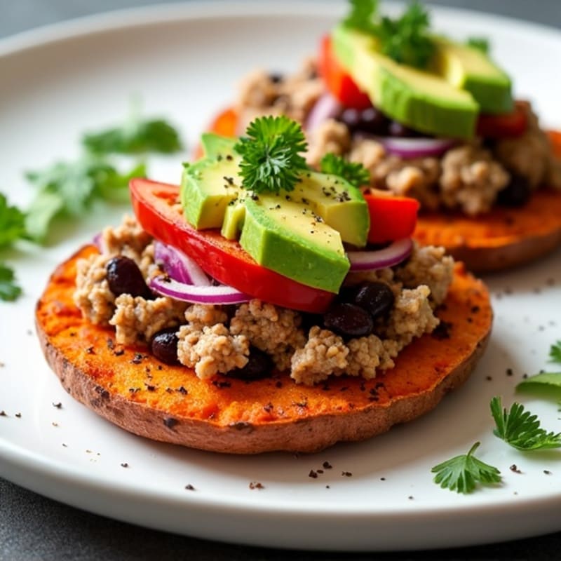 Sheet Pan Crispy Sweet Potato Nachos with Zesty Ground Turkey and Black Beans