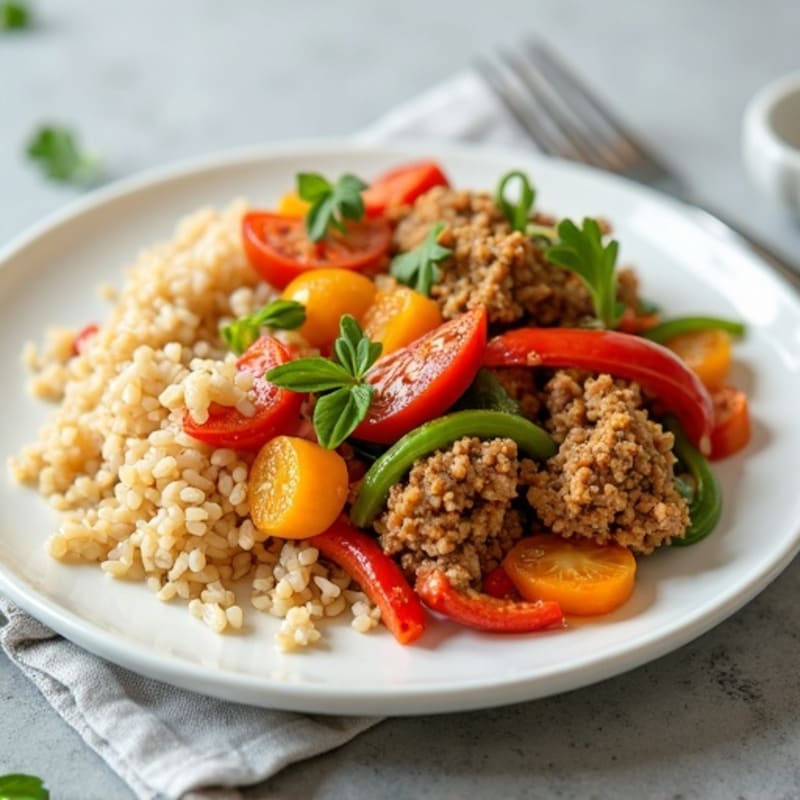 Ground Turkey and Vegetable Stir Fry with Brown Rice