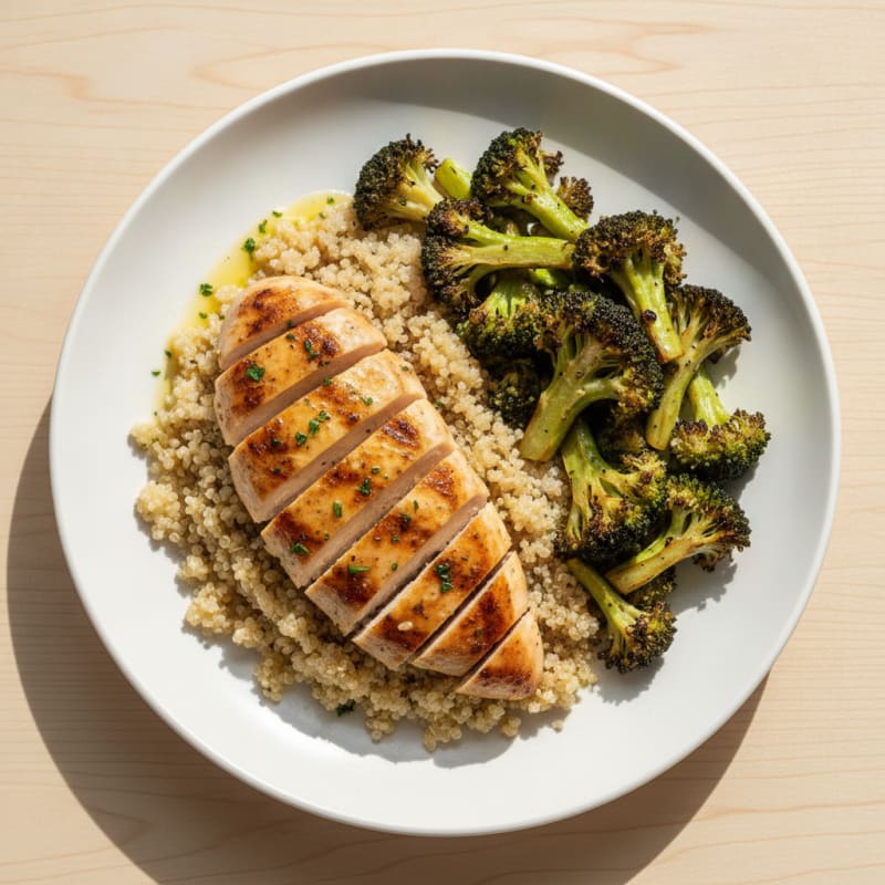 Grilled Chicken Breast with Quinoa and Roasted Broccoli