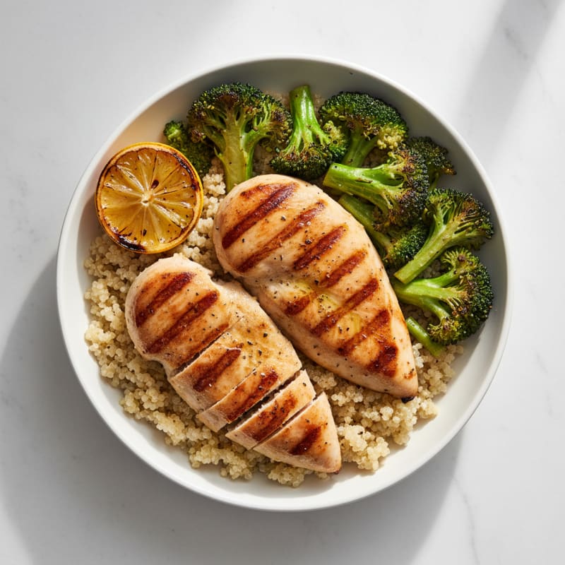 Grilled Chicken and Quinoa Bowl with Roasted Broccoli