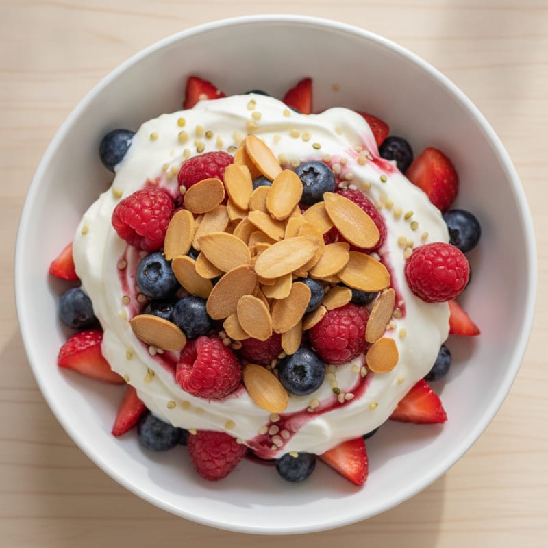 Greek Yogurt Protein Parfait with Mixed Berries and Almonds