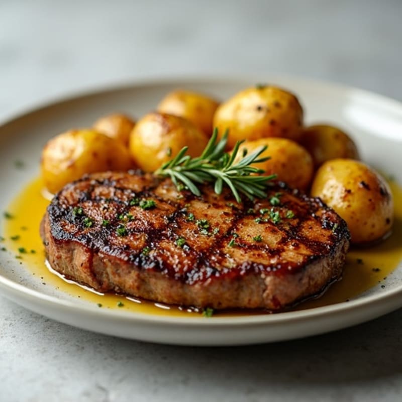 Pan-Seared Steak with Crispy Garlic Herb Roasted Potatoes