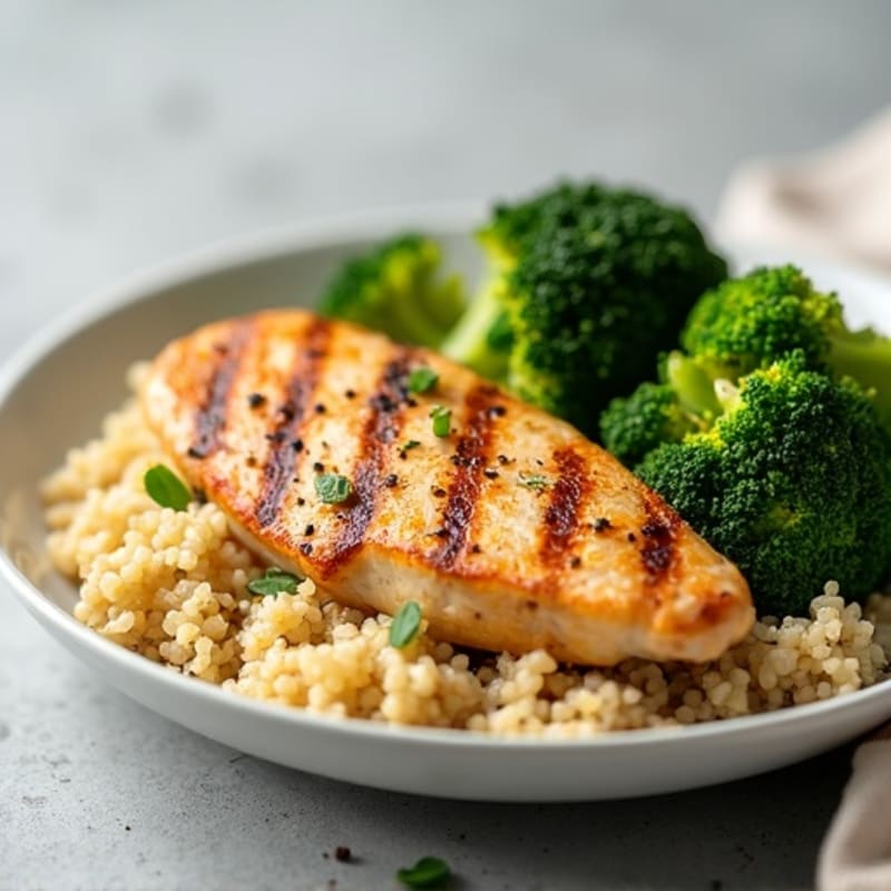Grilled Chicken Breast with Quinoa and Roasted Broccoli