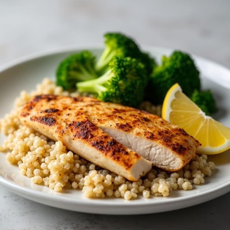 Grilled Chicken Breast with Quinoa and Roasted Broccoli