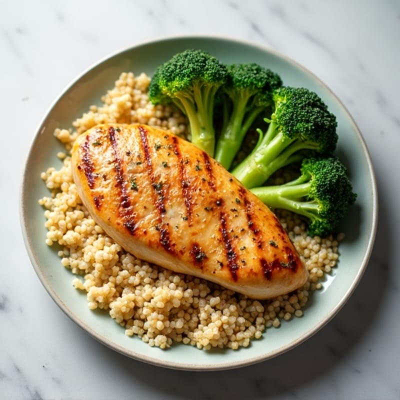Grilled Chicken Breast with Quinoa and Roasted Broccoli