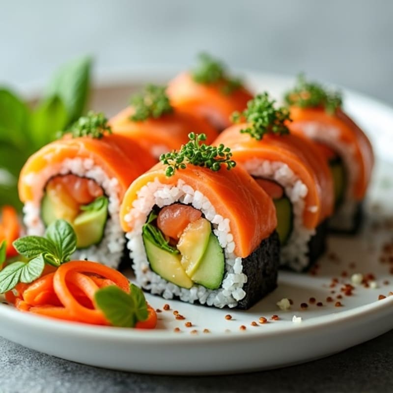 Fresh Salmon and Avocado Rolls with Crisp Vegetables