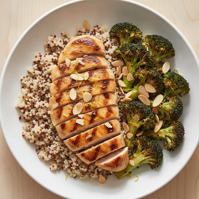 Grilled Chicken Breast with Quinoa and Roasted Broccoli