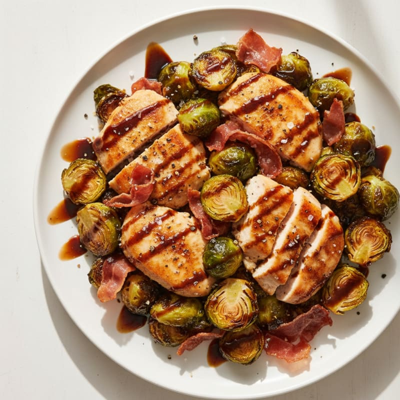 Caramelized Balsamic Brussels Sprouts with Crispy Prosciutto