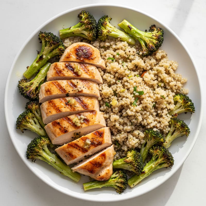 Grilled Chicken Breast with Quinoa and Roasted Broccoli