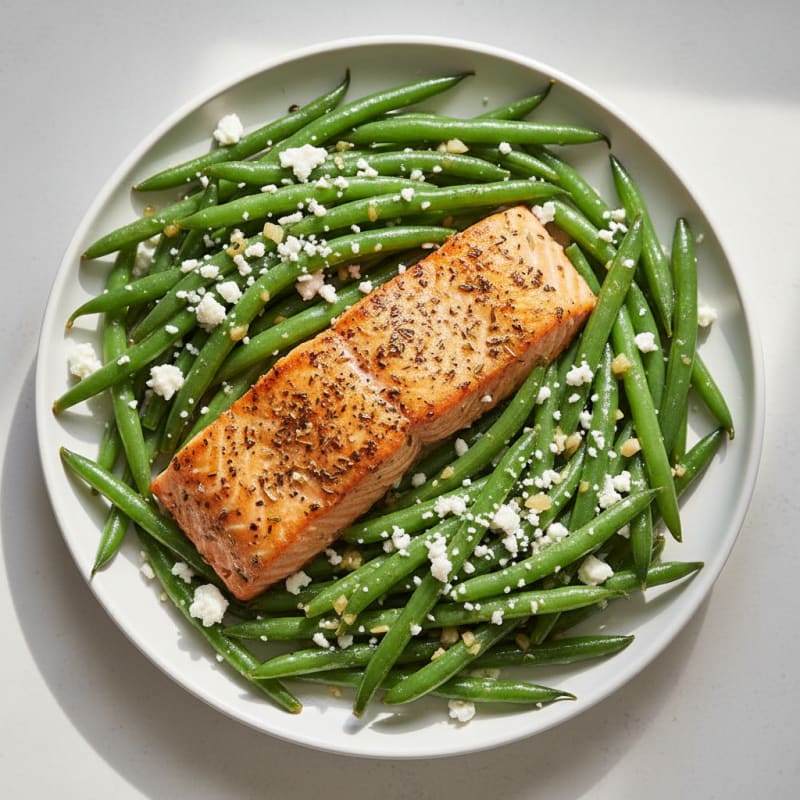 Herb-Roasted Salmon with Lemon Garlic Green Beans