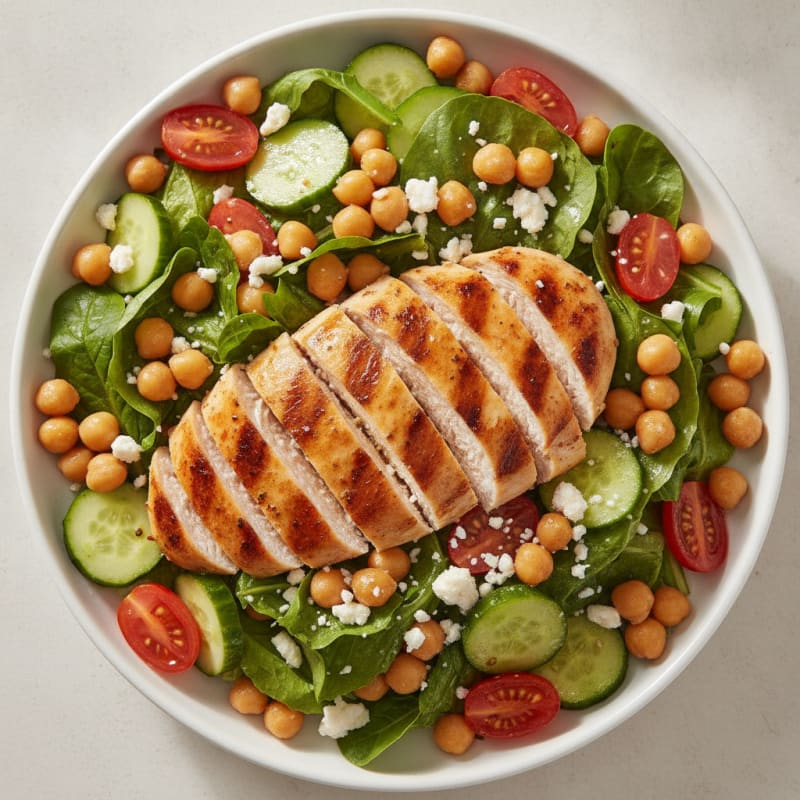 Grilled Chicken Breast Salad with Chickpeas and Lemon Vinaigrette