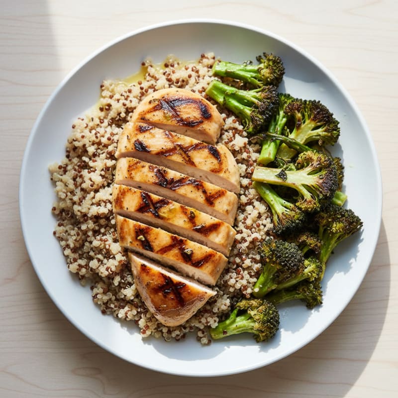 Grilled Chicken Breast with Quinoa and Roasted Broccoli
