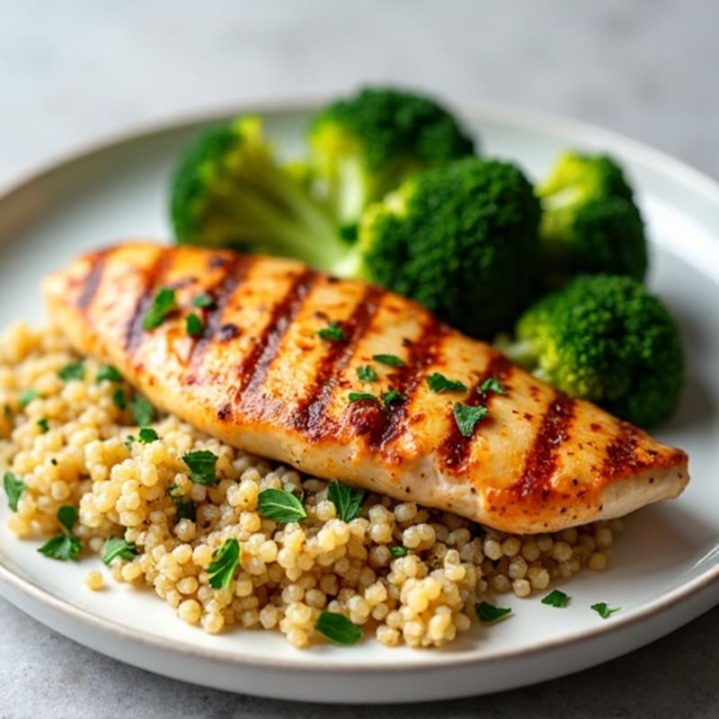 Grilled Chicken Breast with Quinoa and Roasted Broccoli