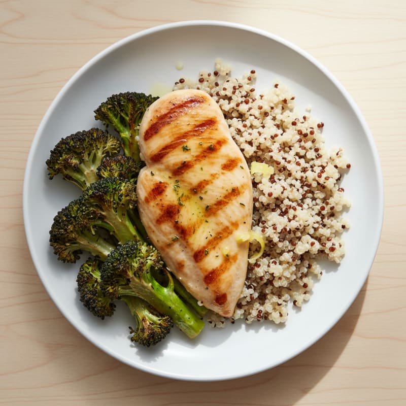 Grilled Chicken Breast with Quinoa and Roasted Broccoli