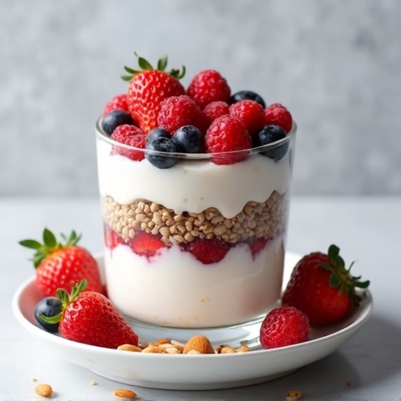 Greek Yogurt Protein Parfait with Mixed Berries and Almonds