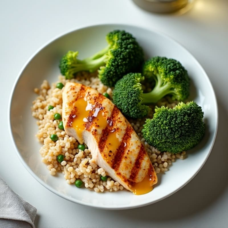 Grilled Chicken Breast with Roasted Broccoli and Quinoa