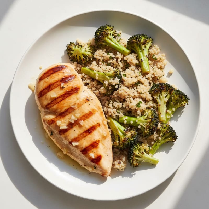 Grilled Chicken Breast with Roasted Broccoli and Quinoa