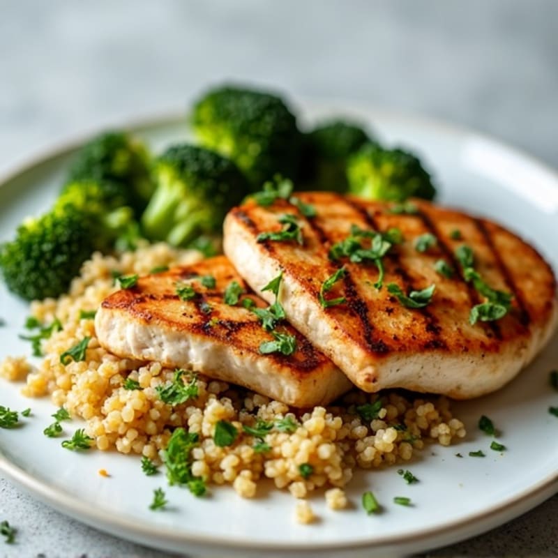 Grilled Chicken Breast with Quinoa and Roasted Broccoli