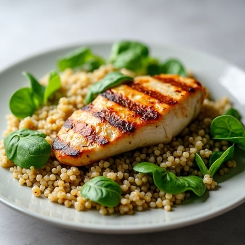 Grilled Chicken Breast with Fresh Greens and Quinoa