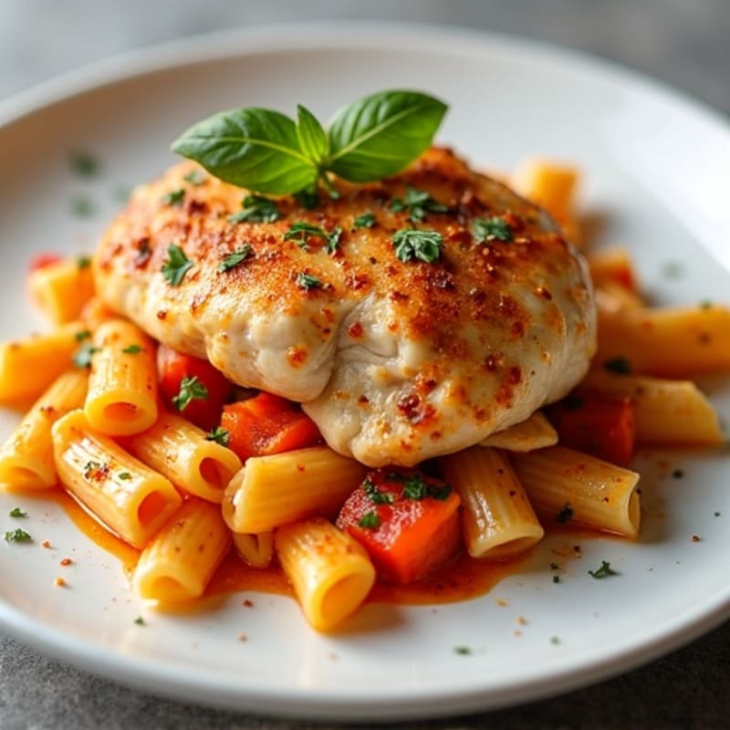 Spicy Pan-Seared Chicken with Creamy Bell Pepper Pasta
