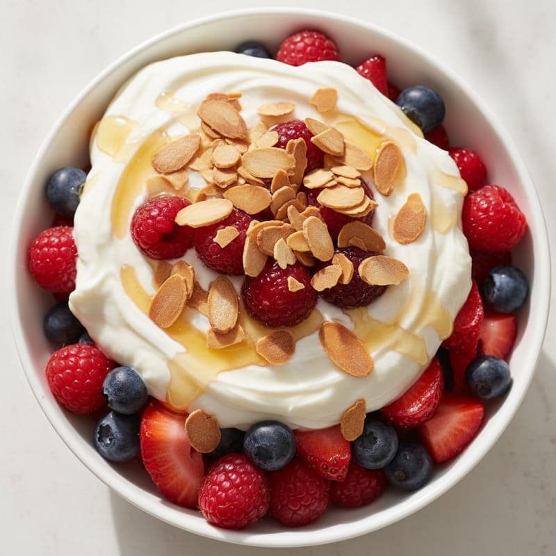 Greek Yogurt Protein Parfait with Mixed Berries and Almonds