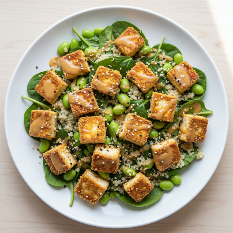 Crispy Tofu and Edamame Power Salad with Quinoa