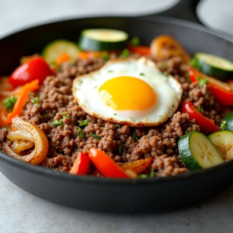 Lean Ground Beef and Crispy Vegetable Skillet