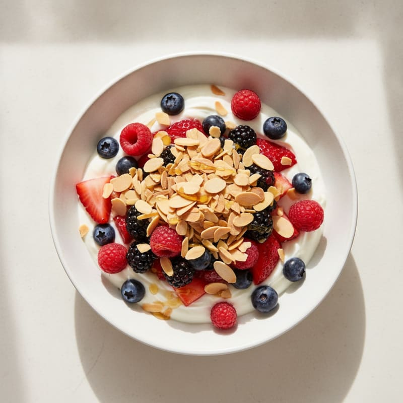 Silky Greek Yogurt Parfait with Mixed Berries and Almonds