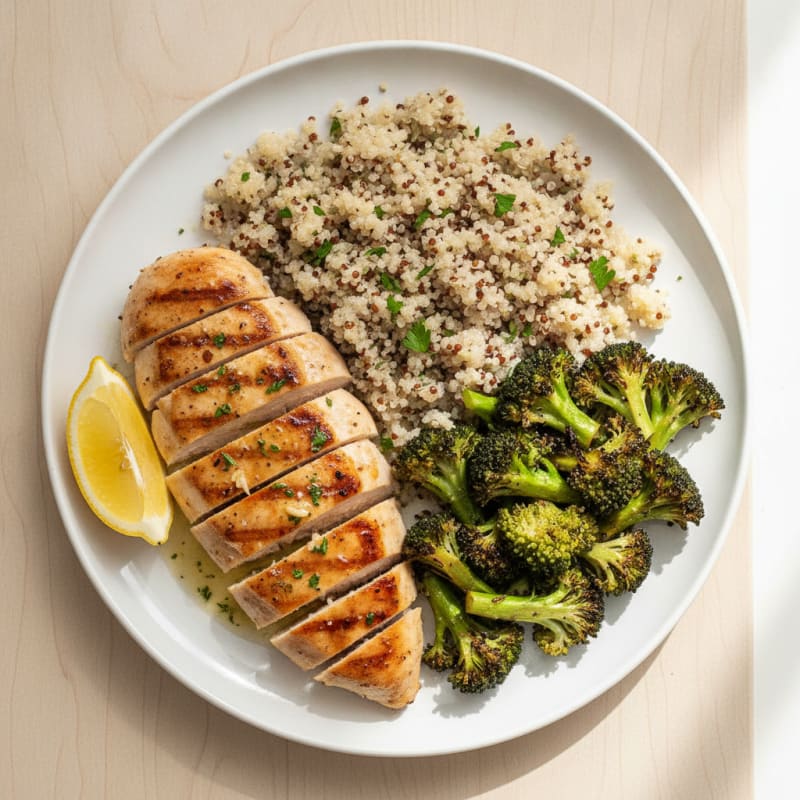 Grilled Chicken Breast with Quinoa and Roasted Broccoli