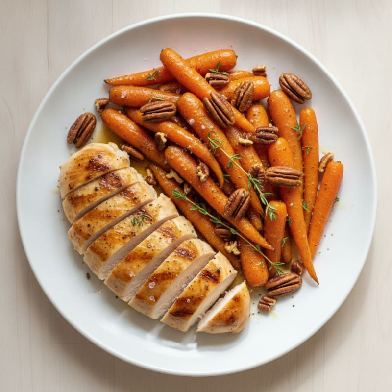 Maple-Glazed Roasted Carrots with Pecans and Chicken