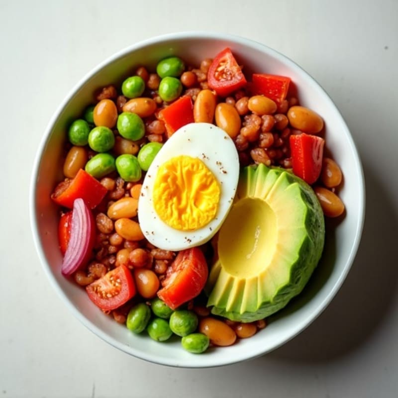 Baked Bean and Fresh Vegetable Bowl with Creamy Avocado