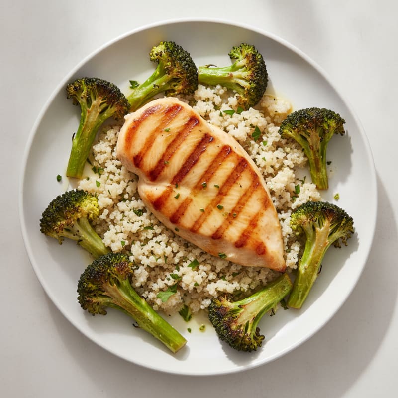 Grilled Chicken Breast with Quinoa and Roasted Broccoli