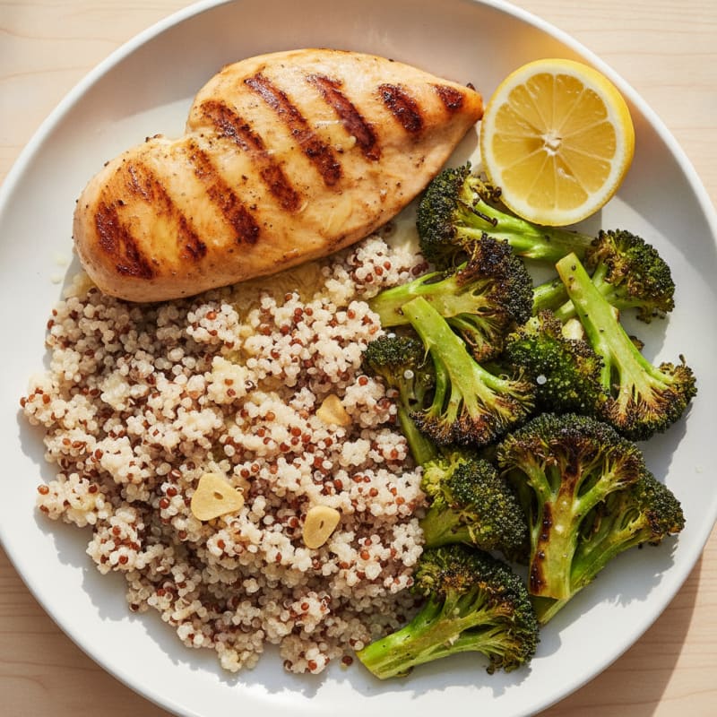 Grilled Chicken Breast with Quinoa and Roasted Broccoli