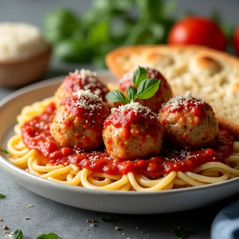 Lean Turkey Meatballs in Marinara with Whole Wheat Garlic Herb Breadsticks