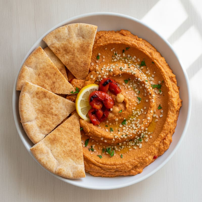 Roasted Red Pepper Hummus with Pita
