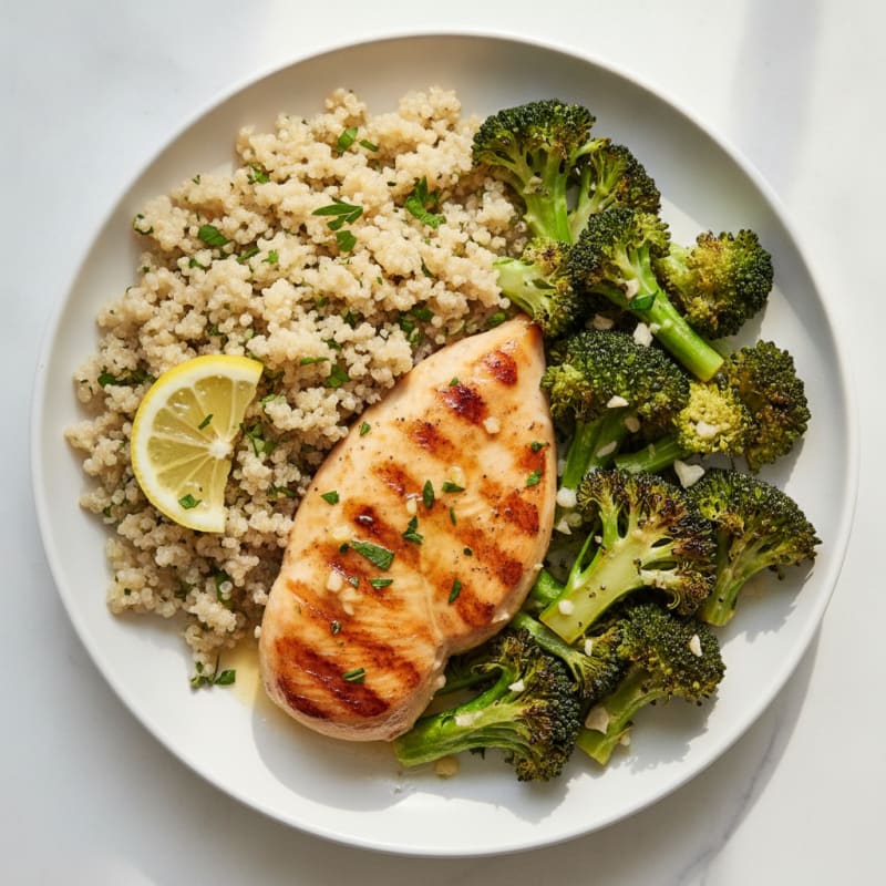 Grilled Chicken Breast with Quinoa and Roasted Broccoli