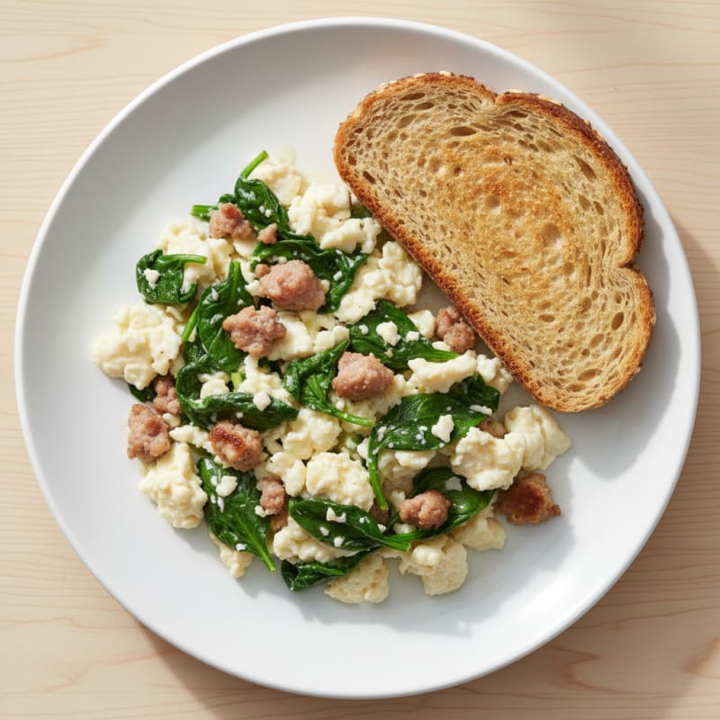 Egg White Scramble with Turkey Sausage and Spinach