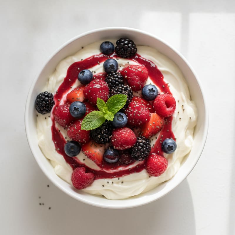 Greek Yogurt Protein Pudding with Mixed Berries