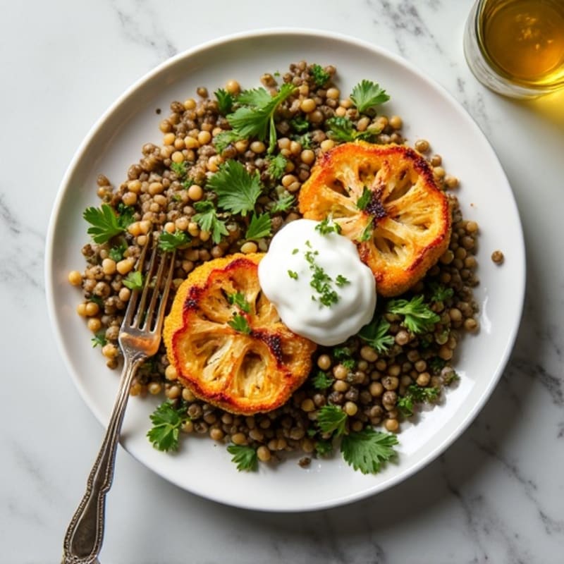 Roasted Cauliflower Steaks with Herbed Lentils