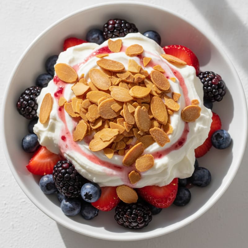 Greek Yogurt Protein Parfait with Mixed Berries and Almonds