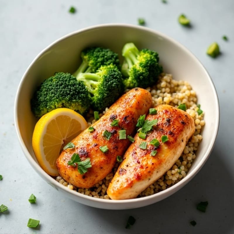 Crispy Lemon Garlic Chicken and Roasted Broccoli Bowl