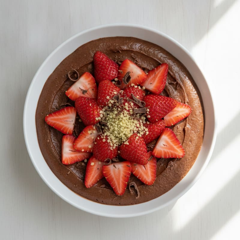 Silky Chocolate Protein Pudding with Fresh Strawberries