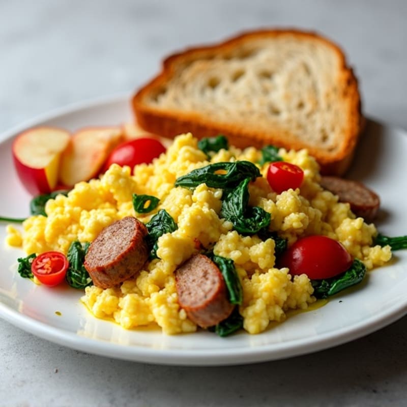 Egg White Scramble with Turkey Sausage and Spinach