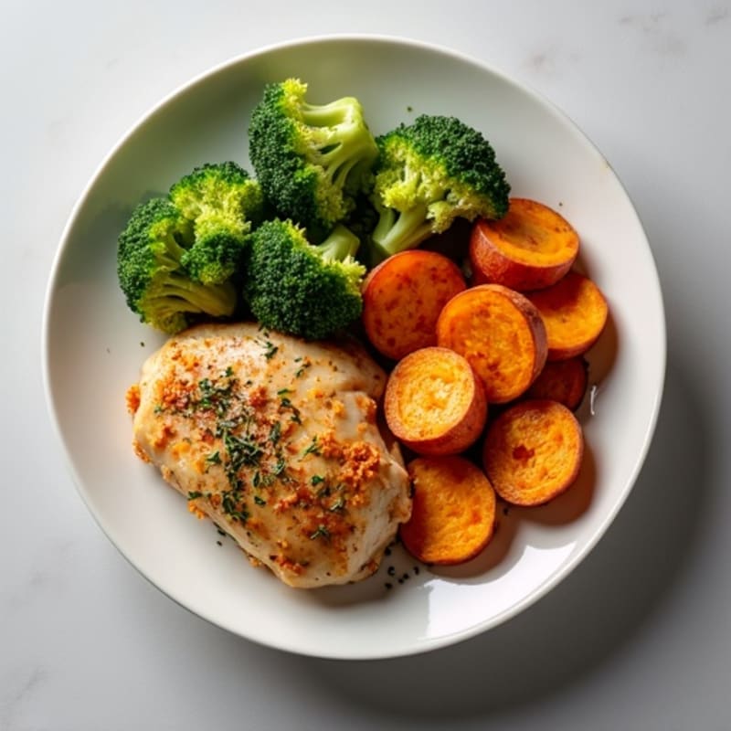 Herb-Roasted Chicken with Crispy Sweet Potatoes and Broccoli