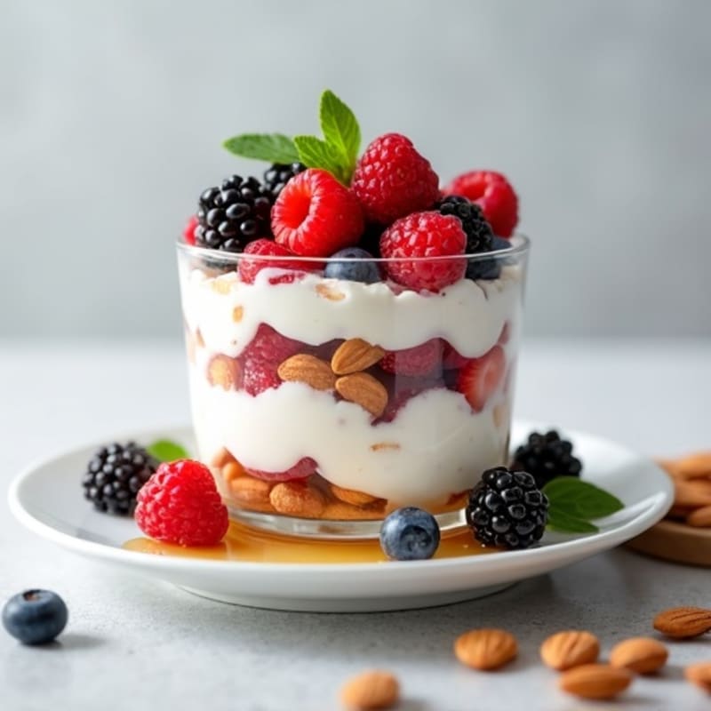 Greek Yogurt Protein Parfait with Mixed Berries and Almonds