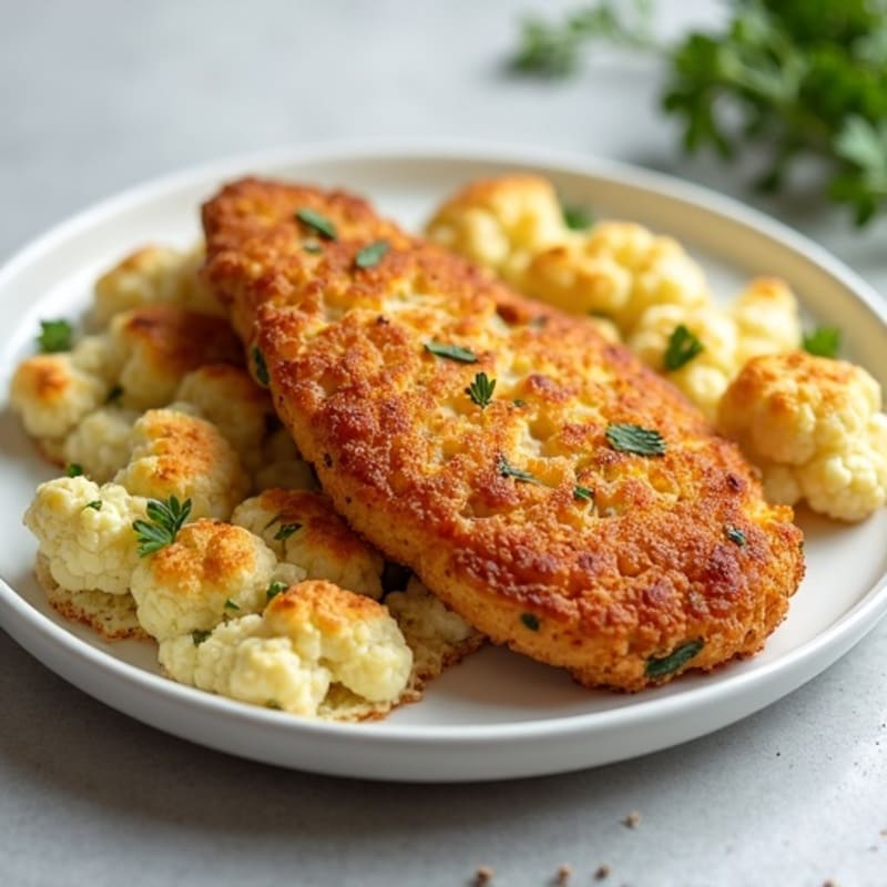 Crispy Air-Fried Chicken with Herb-Roasted Cauliflower Biscuits