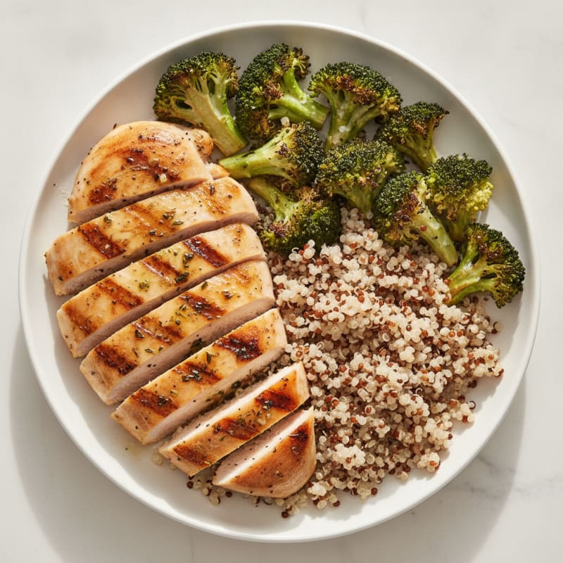 Grilled Chicken Breast with Roasted Broccoli and Quinoa